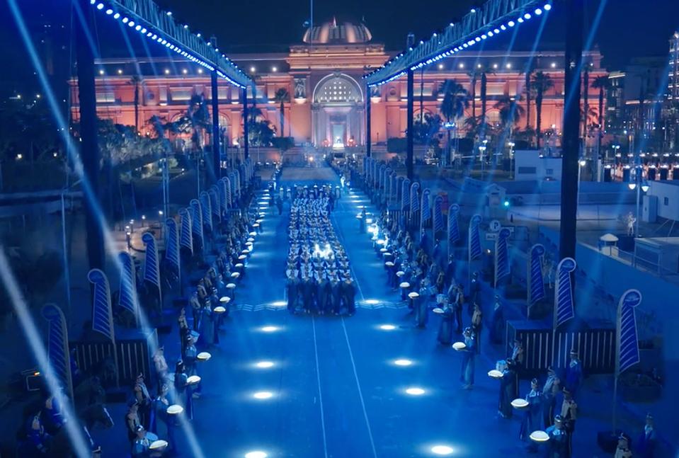 Illuminated procession along the Sphinx Avenue in Luxor at night